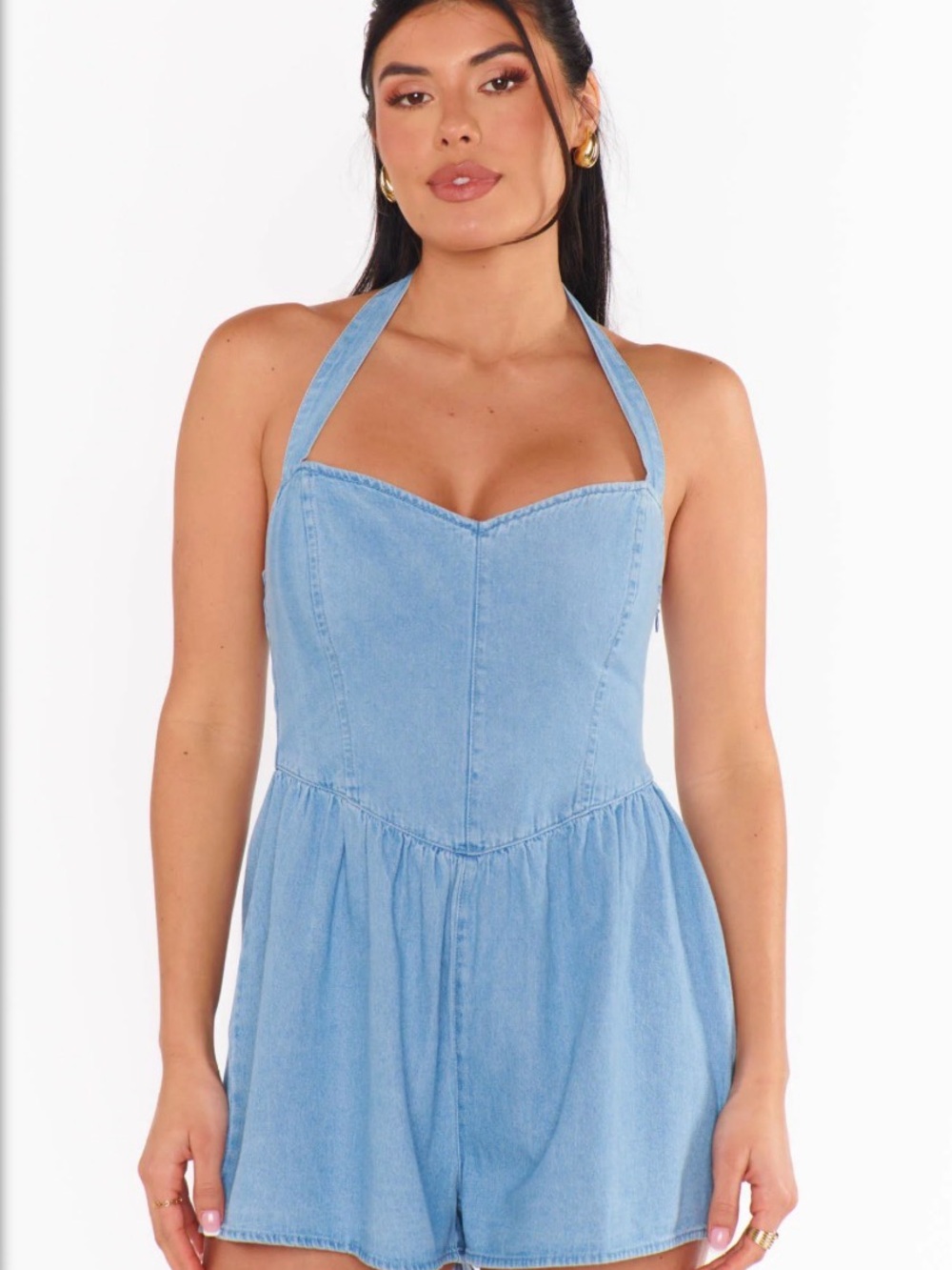 Show Me Your MuMu Light Blue Denim Halter Romper